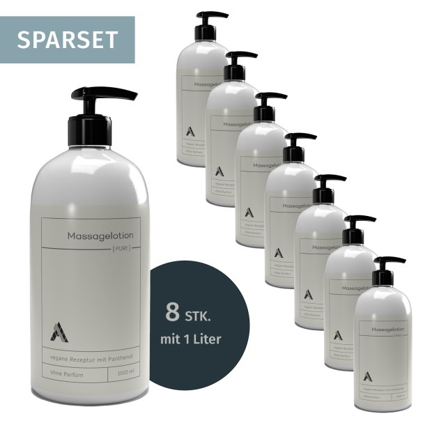 1A Massagelotion PURE | 1 Liter | inkl. Pumpspender | 8er SparSet