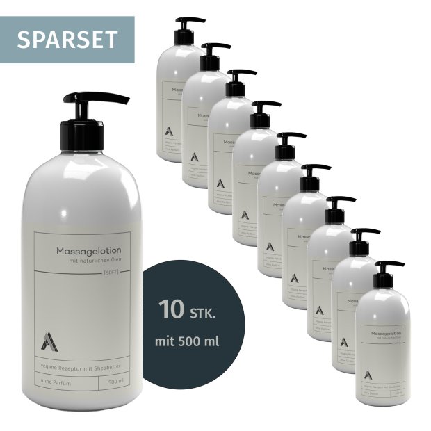 1A Massagelotion SOFT | mit natürlichen Ölen | 500 ml | inkl. Pumpspender | 10er SparSet